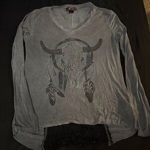 Rock & Roll Cowgirl Gray Long Sleeve Top